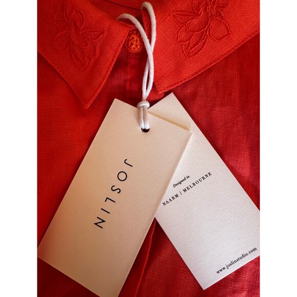 Joslin Hibiscus Orange Linen Ballon Sleeve Floral Button Down Top NWT Size 6 - Picture 6 of 8